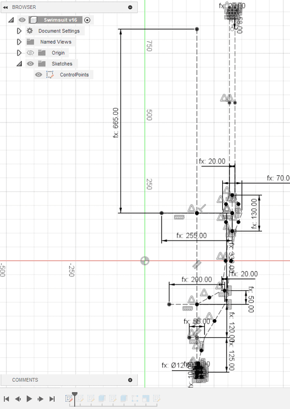 A screenshot of a sketch consisting of many right-angles and dimensions.