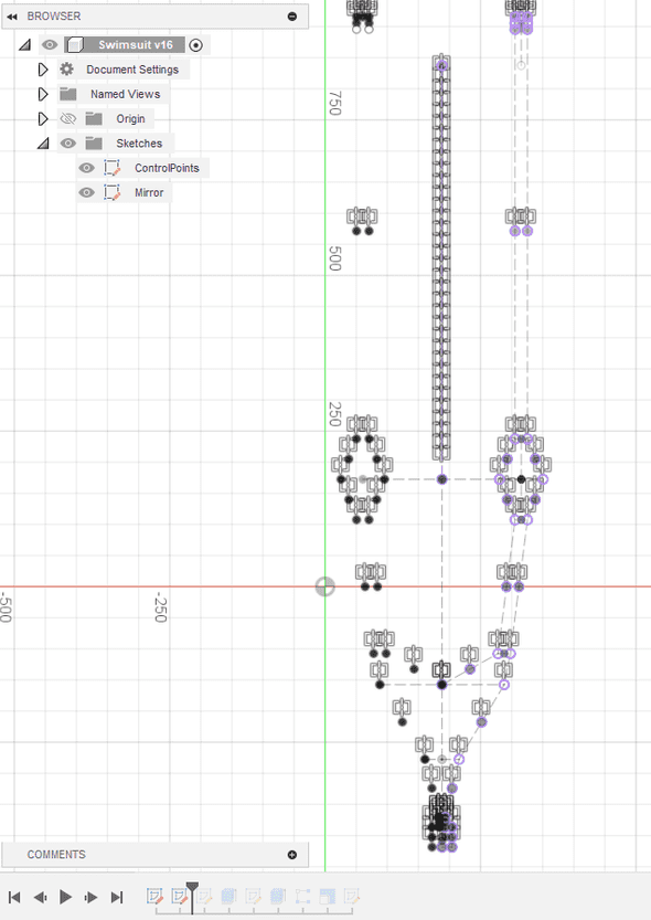 A screenshot of a sketch showing projected points and their mirrored points.